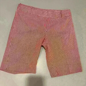 Harold’s Red and White Pinstripes Bermuda Shorts Front Hook and Zipper Size 12